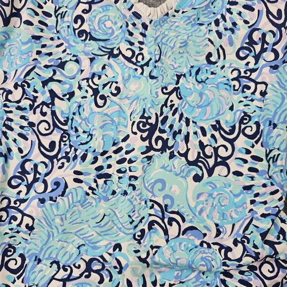 Lilly Pulitzer Araza Swimsuit Womens 10 Blue One Piece Ruffle Trim Ruched Floral - Picture 2 of 7